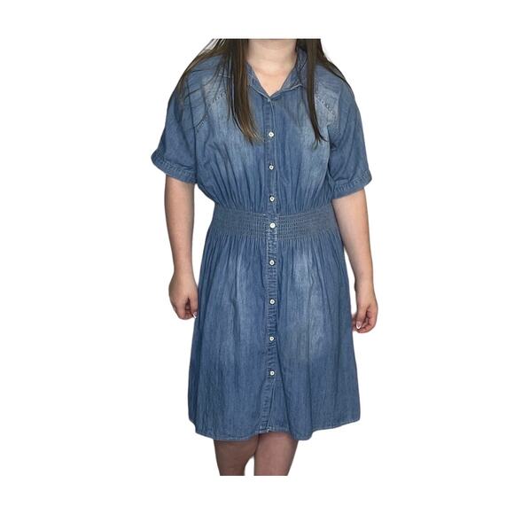 Given Kale DENIM JEAN DRESS Womens Sz LG Western Button Down Stretch Waist - Picture 7 of 8